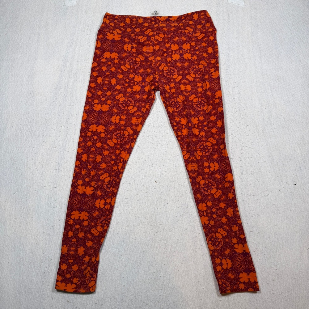LuLaRoe Tall & Curvy Leggings Orange Purple Floral Kaleidoscope Print TC Boho